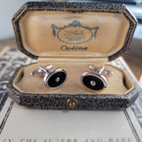 Classy and Elegant Black Onyx Oval Shape Cufflinks in Sterling Silver | Peter's Vaults