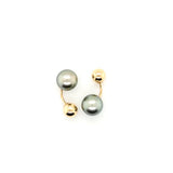 Shimmering Tahitial Pearl and Gold Ball Double Stud Earrings in 14K Gold - UBER Rare Color | Peter's Vault