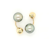 Shimmering Tahitial Pearl and Gold Ball Double Stud Earrings in 14K Gold - UBER Rare Color | Peter's Vault