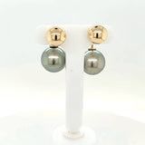 Shimmering Tahitial Pearl and Gold Ball Double Stud Earrings in 14K Gold - UBER Rare Color | Peter's Vault